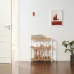 Etajera bambus 60x26x66 cm, cu 3 rafturi, kit anti-rasturnare, alb si natur Mob360 - imagine 4