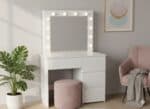 Masa de toaleta si machiaj Hollywood Pro, alba, cu 4 sertare, oglinda si 12 LED-uri, 90x40x140 cm Mob360 - imagine 4