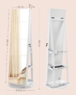 Oglinda de podea cu suport rotativ la 360°, cu spatiu de depozitare, 55x55x162 cm, alb cenusiu Mob360 - imagine 3