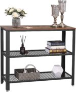 VASAGLE Masa de intrare, cadru metalic cu 3 polite din MDF, 35x102x80cm, maro rustic si negru Mob360 - imagine 5