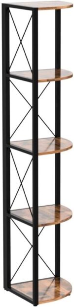 VASAGLE Biblioteca de colt cu 5 etaje, cadru metalic, stil industrial, 30x30x160 cm, maro rustic Mob360 - imagine 5