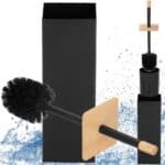 Perie WC cu rezervor detasabil si capac, din metal si bambus, 40 cm, negru Mob360 - imagine 5