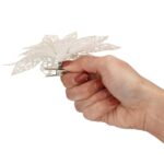 Set 10 ornamente pentru bradul de Craciun, stea Poinsettia, 14cm, alb cu sclipici Mob360 - imagine 5