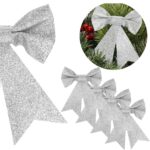 Set 4 ornamente pentru bradul de Craciun, fundita, 13cm, argintiu Mob360 - imagine 5