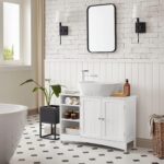 VASAGLE Dulap lavoar baie, cu 2 usi si un compartiment deschis cu rafturi reglabile, 90x30x60cm, alb Mob360 - imagine 5