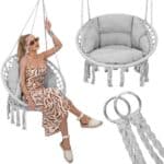 Scaun rotund tip leagan suspendat cu perna Confort Plus casa sau gradina, gri Mob360 - imagine 5