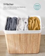 Cos de rufe din bambus, pliabil, cu captuseala detasabila lavabila, 3 compartimente, 150L, 60x40x60cm, natural Mob360 - imagine 6