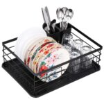 Uscator de vase cu suport tacamuri, din otel, cu tava de scurgere, 42x32x15cm, negru Mob360 - imagine 6