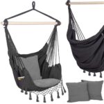 Hamac tip leagan suspendat pentru casa sau gradina, gri cu perne, 130x100cm, 150kg Mob360 - imagine 6