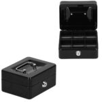 Caseta pentru bani tip cutie de valori, compartimentanta, cu cheie, metal, 15x12x8cm, negru Mob360 - imagine 6