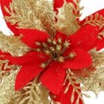 Set 10 ornamente pentru bradul de Craciun, stea Poinsettia, 14cm, rosu auriu Mob360 - imagine 5