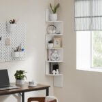 VASAGLE Raft de colt plutitor pe 5 niveluri, din lemn, 20x20x128cm, alb Mob360 - imagine 5