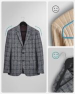 Umerase haine 45x23 cm, set 20 buc, lemn masiv cu bara pentru pantaloni si carlig rotativ, negru Mob360 - imagine 5