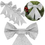 Set 4 ornamente pentru bradul de Craciun, fundita, 13cm, argintiu Mob360 - imagine 6