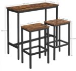 VASAGLE Set masa de bar cu 2 scaune, cadru din otel, blat lemn, design industrial, 100x40x90cm, maro rustic si negru Mob360 - imagine 6