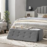 Taburet pliabil cu sezut moale, spatiu de depozitare 131litri, maxim 300kg, 110x38x38cm, gri Mob360 - imagine 6