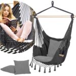 Hamac tip leagan suspendat pentru casa sau gradina, gri cu perne, 130x100cm, 150kg Mob360 - imagine 7