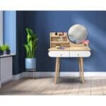 Masa de toaleta si machiaj Ravena, alb fag, cu 2 sertare, oglinda, 80x40x122 cm Mob360 - imagine 6