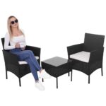 Set mobilier terasa, din tehnorattan, masa cu blat sticla securizata, 2 fotolii cu perne, negru Mob360 - imagine 7