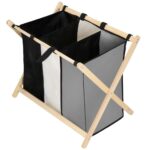 Cos de rufe cu 3 compartimente, cadru din lemn, 67x43x55 cm, 105 litri Mob360 - imagine 6