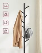 VASAGLE Cuier lemn masiv 47x47x175 cm, 8 carlige si inaltime reglabila, baza triunghiulara, negru Mob360 - imagine 6