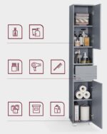 VASAGLE Dulap inalt 30x30x170 cm, cu sertar, rafturi reglabile si usi reversibile, MDF, gri Mob360 - imagine 5