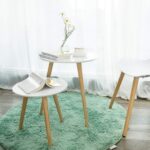 VASAGLE Masa de cafea, set de 2 bucati, picioare din lemn si blat MDF, design minimalist scandinav, 45x50cm si 35x35cm, alb Mob360 - imagine 6