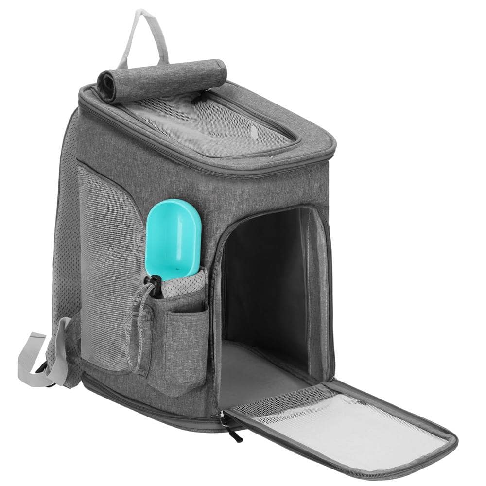 7-149 Rucsac transport animale talie mica-medie, maxim 12 kg, buzunare laterale, 39x28x27 cm, gri Mob360 - imagine 1