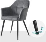 Scaun living tapitat din catifea cu cotiere, sarcina 110 kg, 61x60x87 cm, gri Mob360 - imagine 6