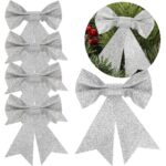 Set 4 ornamente pentru bradul de Craciun, fundita, 13cm, argintiu Mob360 - imagine 7