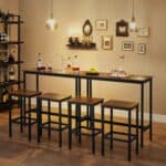 VASAGLE Set masa de bar cu 2 scaune, cadru din otel, blat lemn, design industrial, 100x40x90cm, maro rustic si negru Mob360 - imagine 7