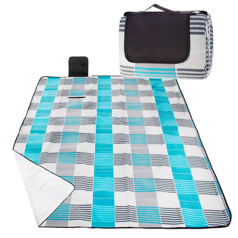 7-28 Patura pentru picnic sau plaja, cu folie izolatoare si maner, 200x240cm, albastru gri Mob360 - imagine 1