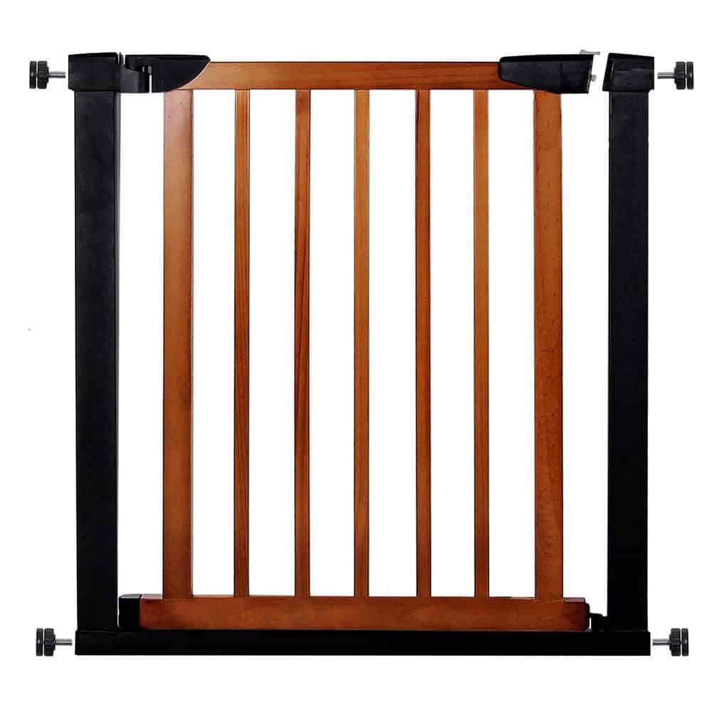 7-34 Poarta de siguranta Safety Gate pentru scari, ajustabila 75-82 cm, din otel si lemn, negru maro Mob360 - imagine 1