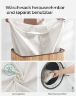 Cos de rufe din bambus, pliabil, cu captuseala detasabila lavabila, 3 compartimente, 150L, 60x40x60cm, natural Mob360 - imagine 8