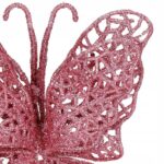 Set 10 ornamente pentru bradul de Craciun, Fluture cu sclipici, 16cm, roz Mob360 - imagine 7