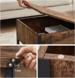 VASAGLE Masuta de cafea cu capac rabatabil, compartiment depozitare ascuns si raft plasa, industrial, 100x55x47cm, maro rustic si negru Mob360 - imagine 7