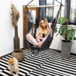 Hamac tip leagan suspendat pentru casa sau gradina, gri cu perne, 130x100cm, 150kg Mob360 - imagine 8