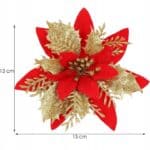 Set 10 ornamente pentru bradul de Craciun, stea Poinsettia, 14cm, rosu auriu Mob360 - imagine 7