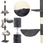 Ansamblu de joaca pentru pisici, tip stalp de catarat pana la tavan, inaltime reglabila, 240 - 265 cm, gri inchis Mob360 - imagine 8