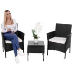 Set mobilier terasa, din tehnorattan, masa cu blat sticla securizata, 2 fotolii cu perne, negru Mob360 - imagine 8