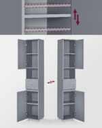 VASAGLE Dulap inalt 30x30x170 cm, cu sertar, rafturi reglabile si usi reversibile, MDF, gri Mob360 - imagine 6