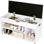 VASAGLE Pantofar cu banca, capitonata, 3 compartimente, sarcina 150 kg, 30x80x44cm, modern, alb Mob360 - imagine 6