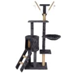 Ansamblu de joaca pentru pisici, cu loc pentru zgariat, ascuns, culcus, mingi, 145cm, grafit Mob360
