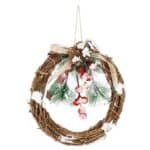 Coronita pentru Craciun, 20 cm, din crengi impletite, cu zapada, maro Mob360 - imagine 9