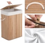 Cos de rufe din bambus, pliabil, cu captuseala detasabila lavabila, 72L, 40x30x60cm, natural Mob360 - imagine 8