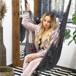 Hamac tip leagan suspendat pentru casa sau gradina, gri cu perne, 130x100cm, 150kg Mob360 - imagine 9