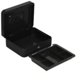Caseta pentru bani tip cutie de valori, compartimentanta, cu cheie, metal, 30x24x9cm, negru Mob360 - imagine 8