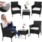 Set mobilier terasa, din tehnorattan, masa cu blat sticla securizata, 2 fotolii cu perne, negru Mob360 - imagine 9
