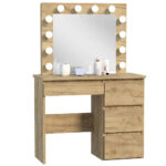 Masa de toaleta si machiaj Hollywood cu oglinda LED si 4 sertare, 94x43x140 cm, craft Mob360 - imagine 2