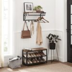 VASAGLE Cuier de perete cu raft de depozitare, 5 carlige detasabile, 30x66x27cm, maro rustic si negru Mob360 - imagine 7